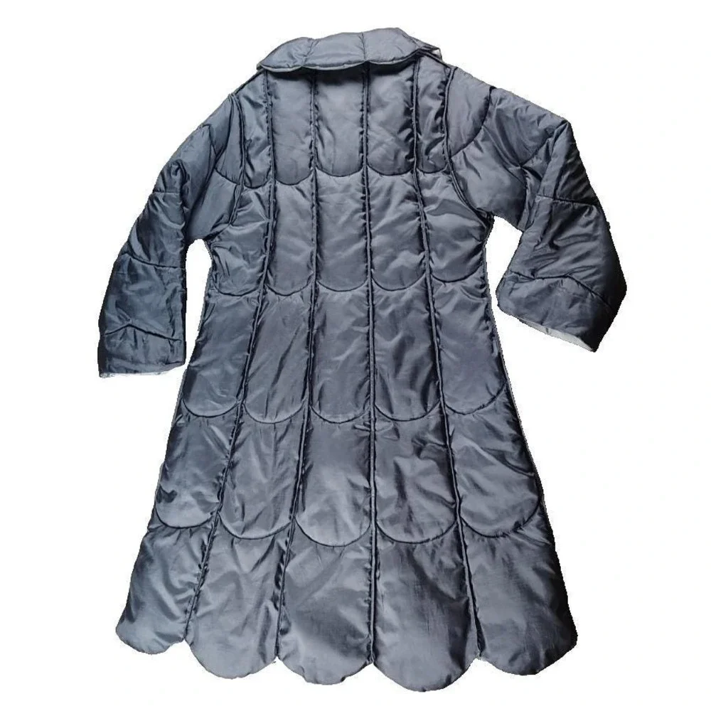 Vtg Forecaster Of Boston L Reversible Blue Silver Scalloped Hem Hippie Coat Long